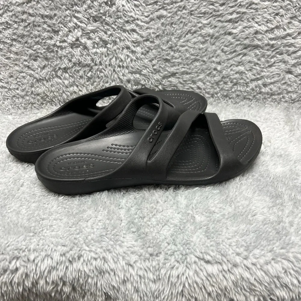 Crocs Sandals Womens 8 Kadee II Black Slides Z Strap Comfort Slip On Lightweight